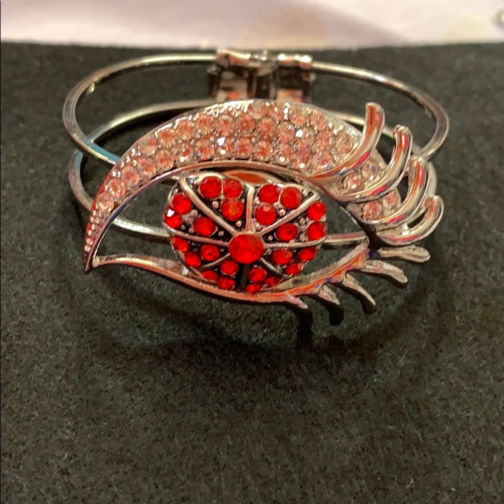 New Hinge bracelet w crystal eye & crystal heart